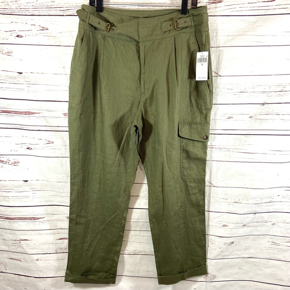 Lauren Ralph Lauren Pants‎ Women’s 12 Green Straight Leg 100% Linen Cargo.